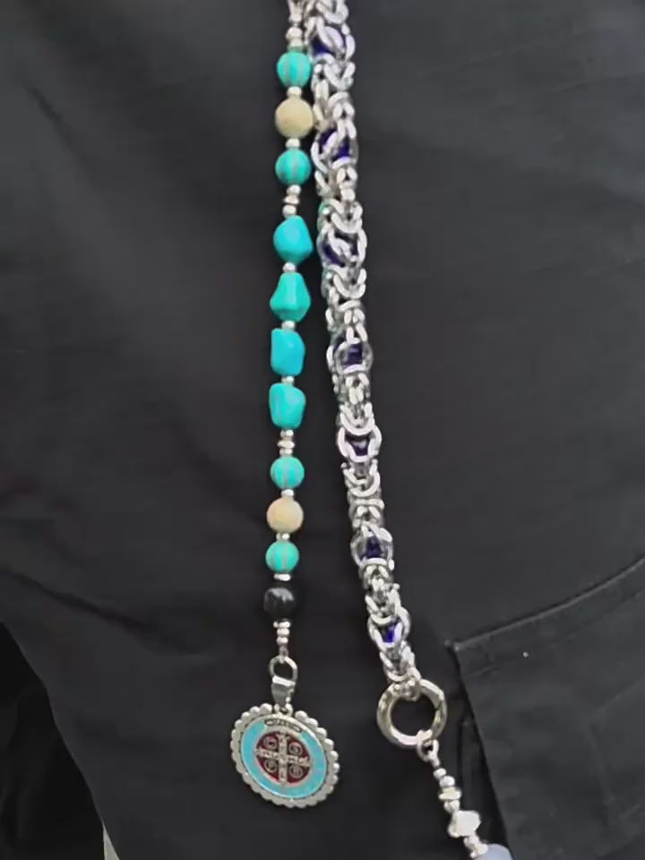 Volcanic stone waist beaded patchwork pants chain