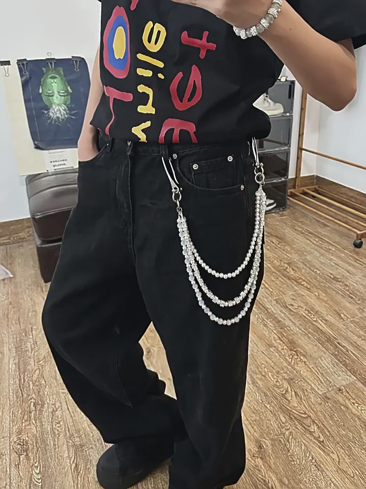 New pearl three-chain waist necklace