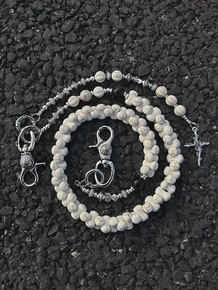 White turquoise bone cross head trouser chain