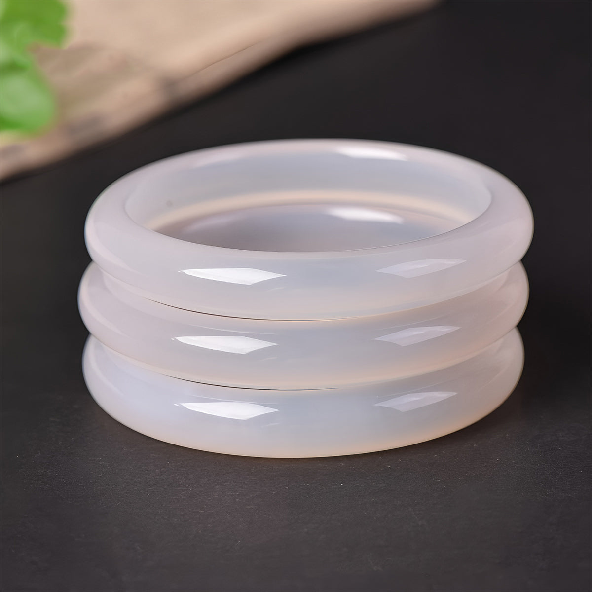 Natural Jade Bracelet White Moonlight Agate Stone White Jade Bracelet