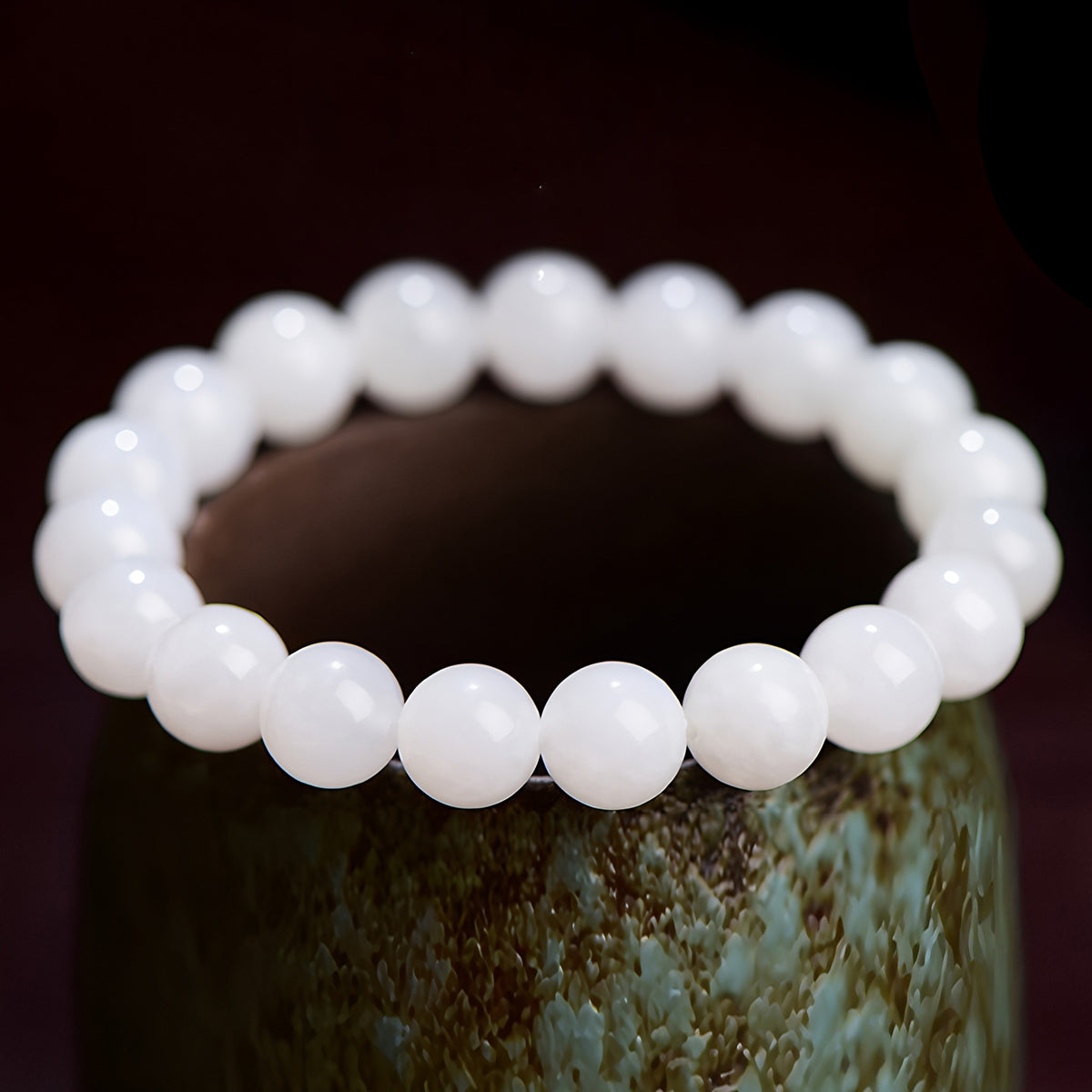 Natural Hetian white jade beaded bracelet