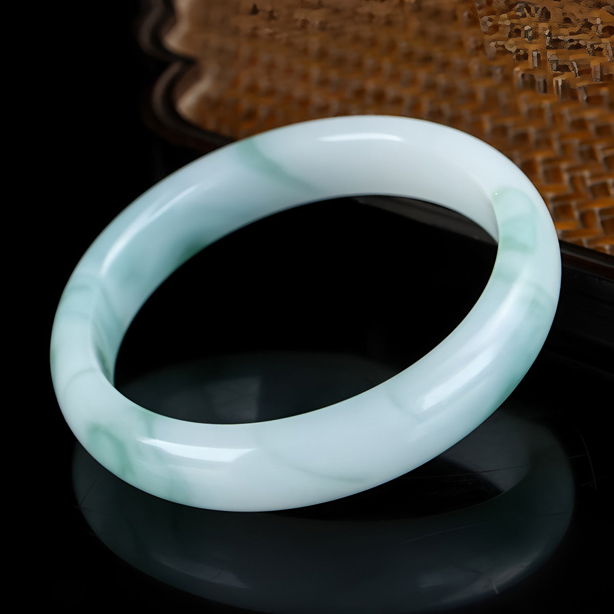 Classic simple white and green jade bracelet