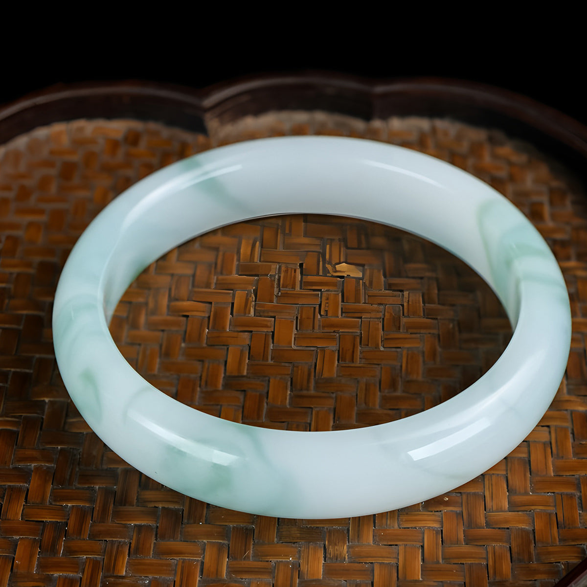 Classic simple white and green jade bracelet