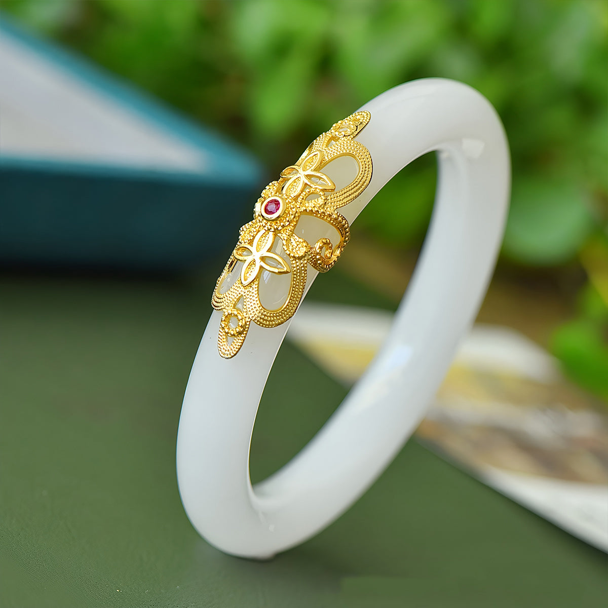 Natural hand-inlaid white jade bracelet 03