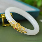 Natural hand-inlaid white jade bracelet 03