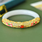 Natural hand-inlaid white jade bracelet