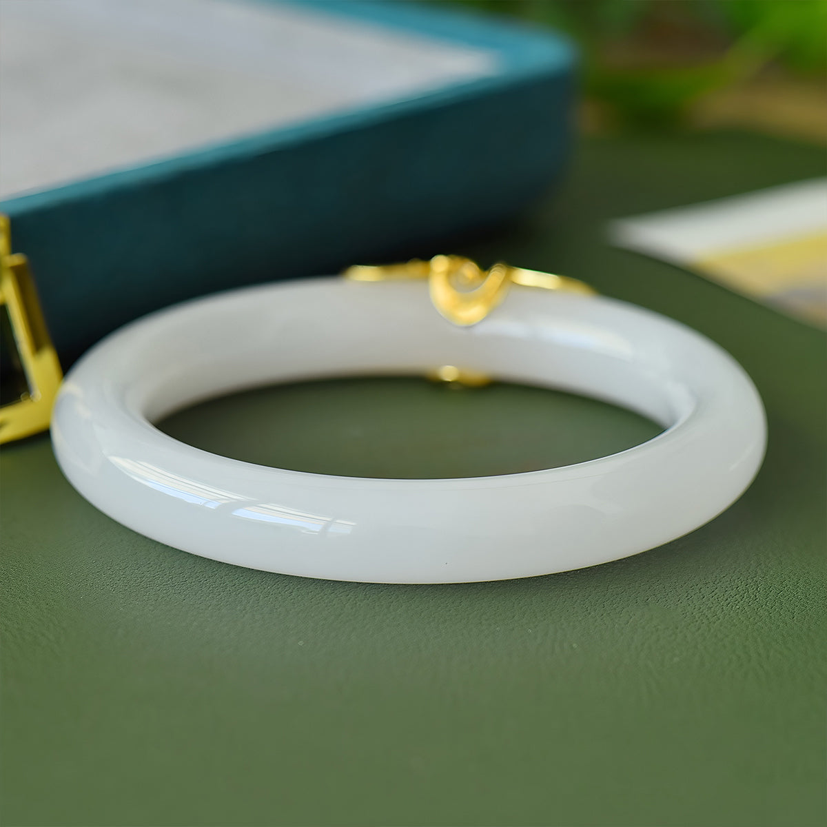 Natural hand-inlaid white jade bracelet 03