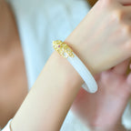 Natural hand-inlaid white jade bracelet 03
