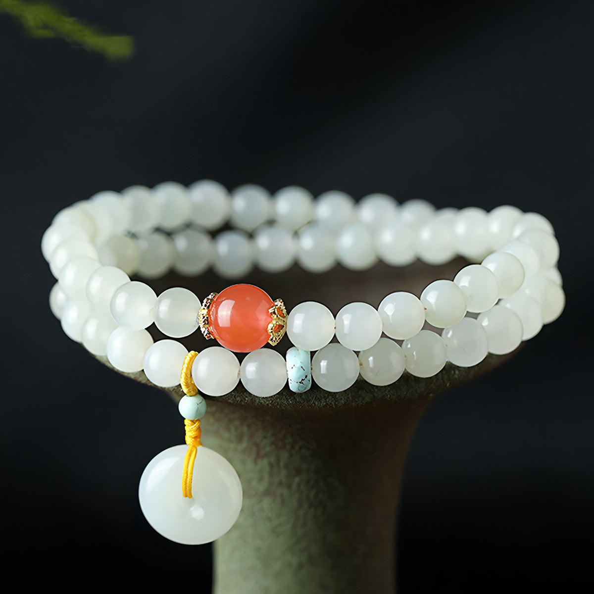 Natural Hetian jade multi-circle peace buckle white jade bracelet