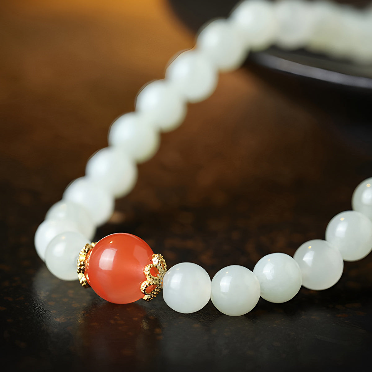 Natural Hetian jade multi-circle peace buckle white jade bracelet