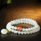 Natural Hetian jade multi-circle peace buckle white jade bracelet