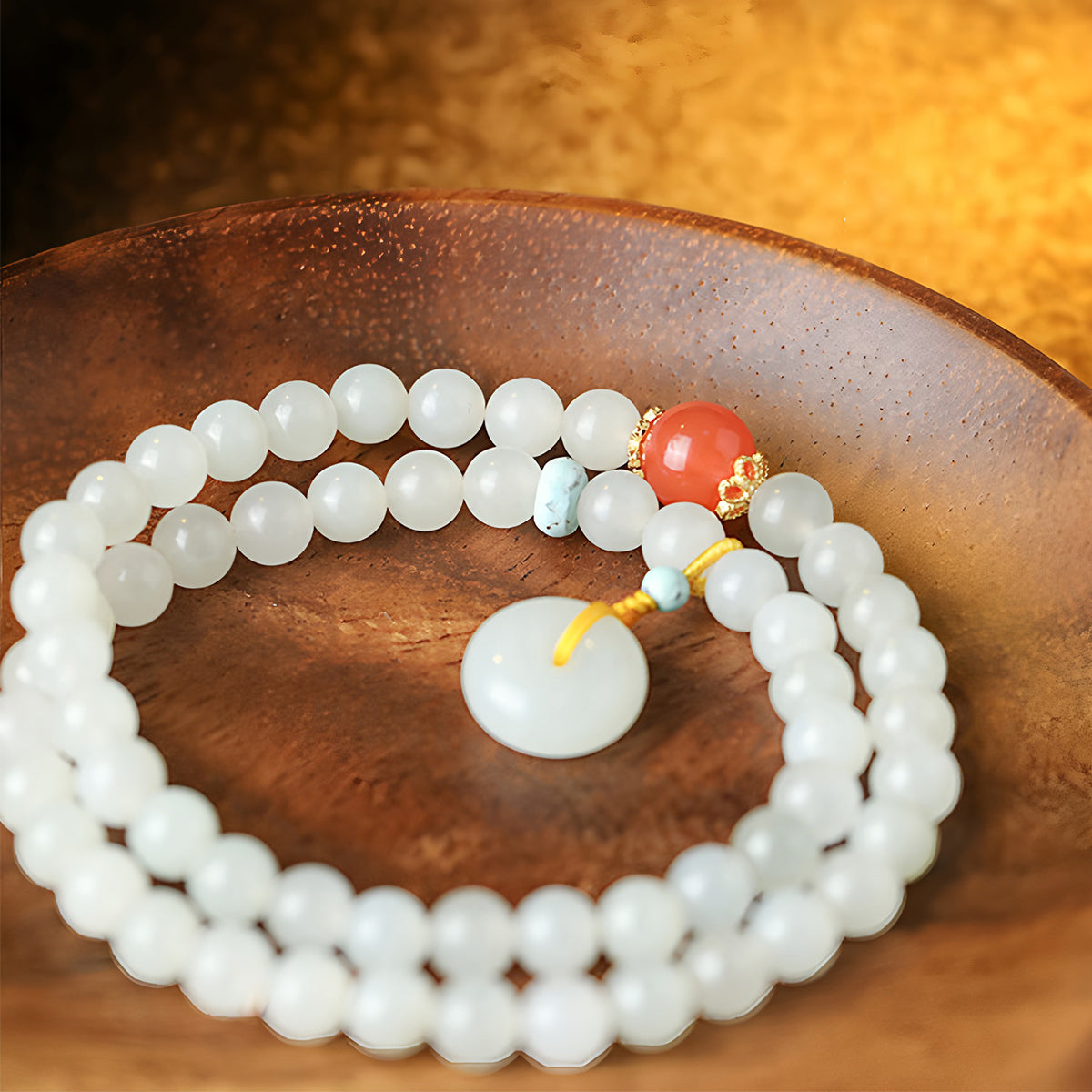Natural Hetian jade multi-circle peace buckle white jade bracelet
