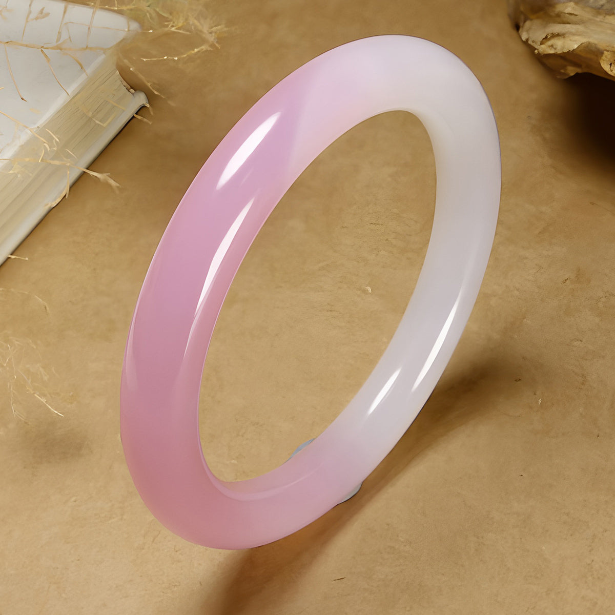 Natural ice white pink jade bracelet