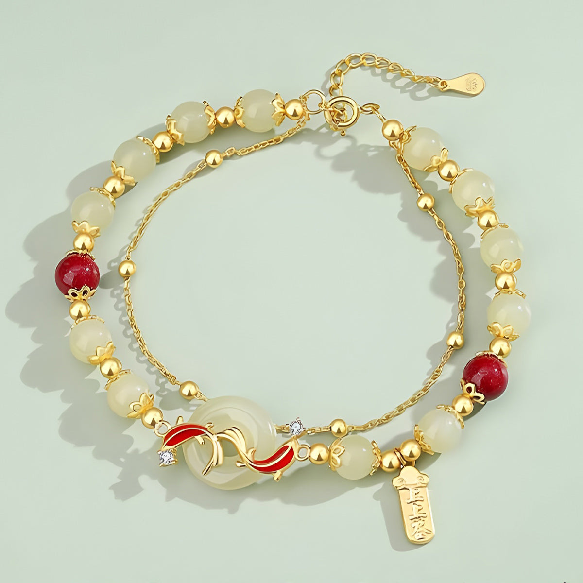 S925 silver natural Hetian jade koi versatile bracelet