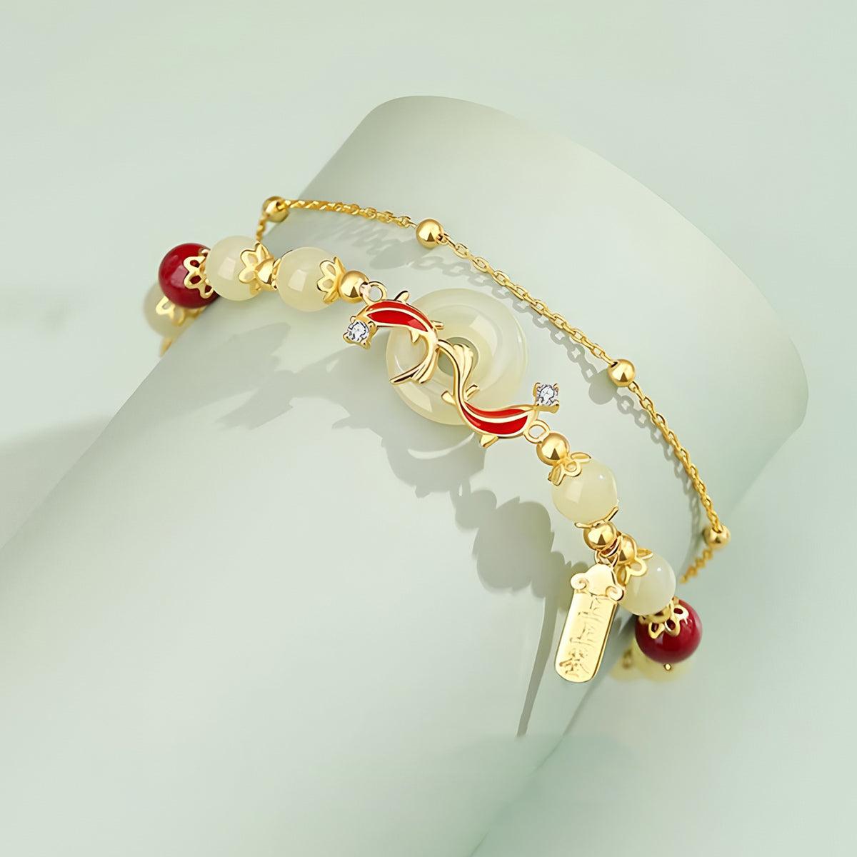 S925 silver natural Hetian jade koi versatile bracelet